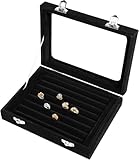 EONGOA Jewelry Box Rings Organizer Tray 7 Slots Velvet Jewelry Earring Storage Box With Transparent Lid Jewelry Display Case for Girls Women (Black)