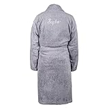 bademantel namen 100 % Baumwollschwamm YourSurprise Bademantel Damen personalisiert - Bademantel Damen mit Stickerei personalisierbar mit eigenem Namen Order Text und Schriftarten (S/M, Grau)