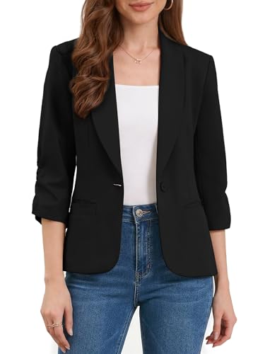 Blazer femme confortable pour le bureau veste stretch manches 3/4 ajustée