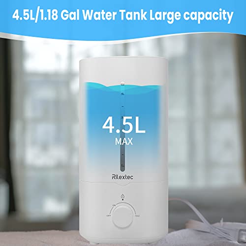 Rilextec Cool Mist Humidifiers For Bedroom, Quiet Top Fill Room Humidifiers For Large Room, 4.5L Air Humidifier For Plants With With 360°Rotation Nozzle, Large Room Humidifier For Bedroom #TOP2