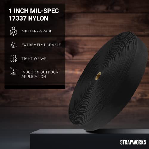 Strapworks Military Spec Flat Nylon Webbing – Milspec 17337 Strap For Slings, Backpack Straps, Tactical Projects – Made In The Usa, 1 Inch X 10 Yards, Black #TOP1