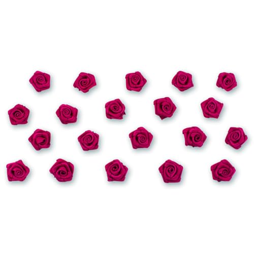 Satinrosen 15mm 20 Stück - FARBAUSWAHL in 10/15/20/30/60mm - farbecht & waschbar - Kleine Stoffrosen zum Aufnähen - Satin Röschen zum Basteln Nähen Kleben Dekorieren - Weinrot