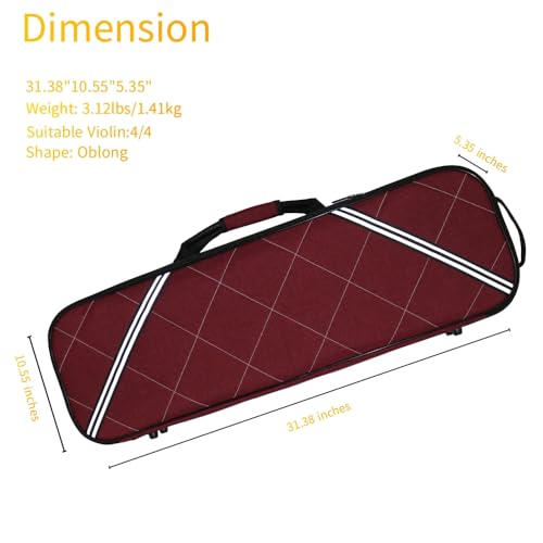 YYDINA Violin Case 4/4 Full Size Sturdy Oblong Violin Hard Case with Built-in Hygrometer, Super Lightweight Portable Hard-Shell with Carrying Straps Backpack (Red) by YYDINA - Image 6