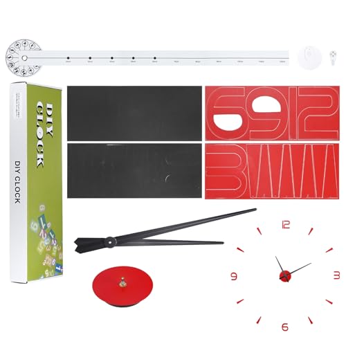 Horloge murale 3D rouge autocollante design moderne sans cadre