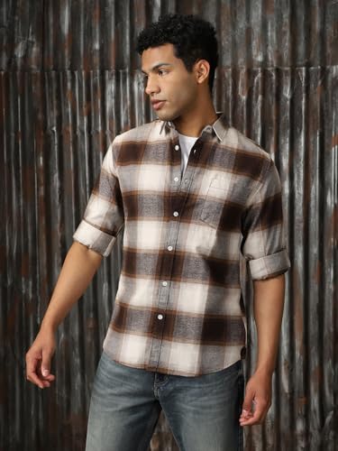 Image of High Star Men Check Cotton Regular Fit Collar Long Sleeve Shirts 29