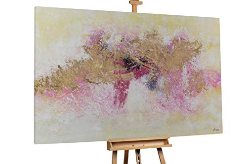 Produktfoto von KunstLoft® XXL Gemälde 'Zarte Vanilleblumen' 180x120cm | original handgemalte Bilder | Tupfer Abstrakt Gelb Rosa |&hellip;