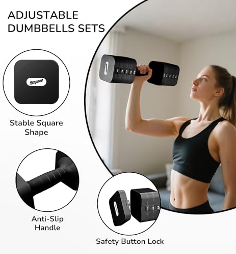 20LB Adjustable Dumbbell Set Hand Weights for Women Men, Exercise Fitness dumbbell Adjust dumbbells set of 2 for Home Gym Workout Strength Training Equipments Black by Upspeed - Image 5