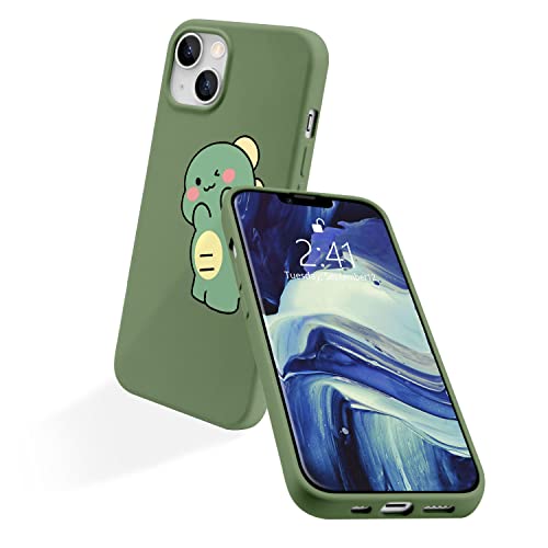 Joyland Dinosaur Couple Phone Case For Iphone 13,Green Liquid Silicone Couple Phone Case Cute Girly Case,Funny Soft Gel Rubber Full-Body Protective Microfiber Lining Shockproof Cover #TOP4