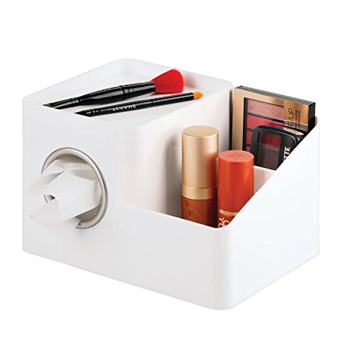 Idesign Facial Tissue Box Cover And Storage Caddy For Bathroom Vanity Countertops - White/Matte Satin 8.38" X 6" X 5.25" #TOP6