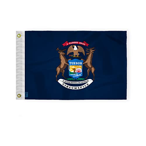 AGAS Small Michigan State Boat Nautical Flag 12x18 Inch - Single Ply Reverse Print on Back 200D Nylon 100% Bleed Through - Brass Grommets Fade Proof Vivid Colors