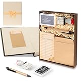 105 Pieces Library Card Pockets Personal Library Kit with 50 Due Date Note Cards 50 Self Adhesive Envelope Seeves Rubber Stamp Line Dater Inkpad Roller Pens Gold Raffia Gift Box for Gifts Book Lovers