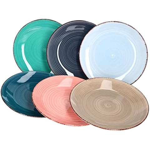 MamboCat Barbados 6er Set Kuchenteller I 6 Personen I Ø 19,5 cm I Rosa, Hellblau, Dunkelblau, Türkis, Petrolblau & Braun-Grau I Strudel-Dekor I Dessertteller, Frühstücksteller I Steingut-Geschirr Cover