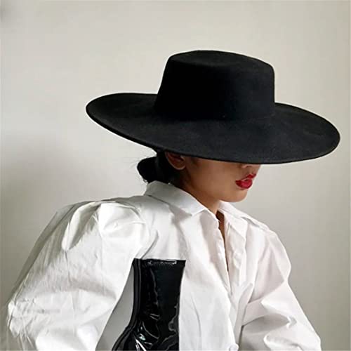 French Women's Hat Big Wide Brim 10Cm Fedora Hat Winter Wool Derby Wedding Jazz Hats Flat Top Felt Hat Beige01 56-58Cm #TOP2