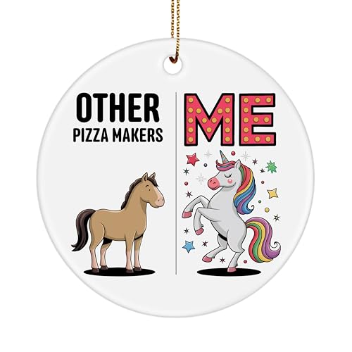Pizza Maker Ornament for Christmas Tree, Other vs Me Unicorn, Pizza Chef Staff Italian Chef Boss Manager Funny Gifts, Appreciation Grad Graduation Birthday, Round Ceramic