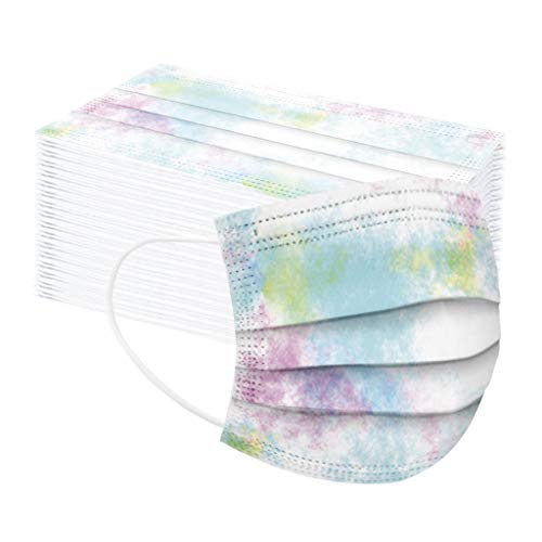 Lulupi 10/20/50/100 Stück Mundschutz Mund Nasen Bedeckung Batik Bunt Einweg Mund und Nasenschutz 3-lagig Staubdicht Elastisch Mundbedeckung Halstuch Outdoor Gesicht Schild Cover