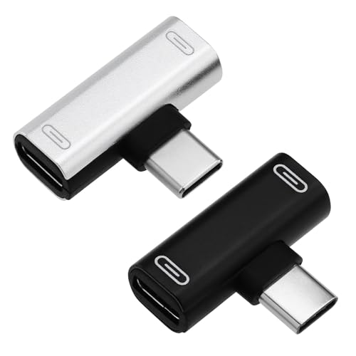 Be In Your Mind 2Pcs Dual Type C Splitter Adapter USB-C Charging/Calling/Remote/Music 2 in 1 Type C Converter Compatible with Huawei Compatible with Honor Compatible with Xiaomi (Black + Silver)
