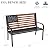 50" Outdoor Garden Bench, Cast Iron Metal Frame Patio and Porch Welcome Benches with Classic Americana Style Backrest and Weatherproof Seat, Park Decorative Memorial Bench (Black & Woodgrain Colors)