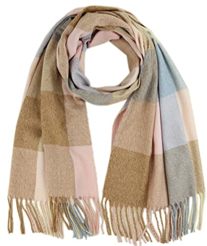 irisaa Bufanda larga de invierno para mujer, diseño a cuadros, cálida y suave, 192 cm x 72 cm, Suave Camel Pink, talla única Cover