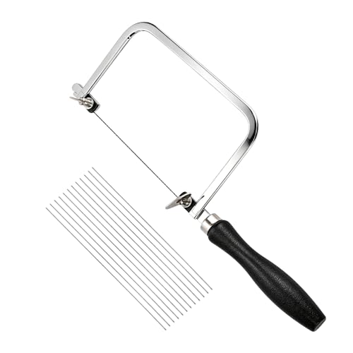 yotutun Scie à Chantourner à Cadre, Scie à Bijoux Manuelle avec 12 Lames de Rechange Scies à Métaux Portables Poignée en Bois Scie Chantourner Polyvalente pour Coupe Précise Bois Métal Plastique