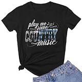 Women's Country Music Tee Rock Band T Shirts Retro Rock Music Pattern Tee Tops Round Neck Short Sleeved T Shirt (Medium, Black1)