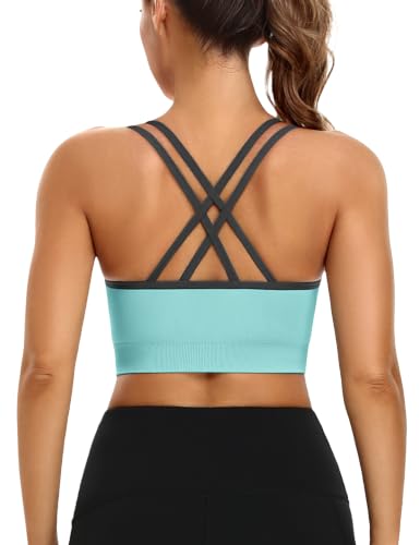 Image of VEQKING Strappy Cross Back Sports Bra for Women Removable Padded Yoga Bras
