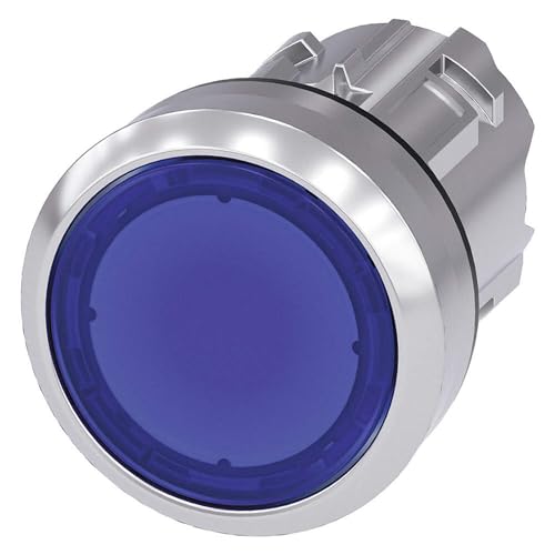 Bouton-poussoir lumineux Siemens 22 mm en métal brillant bleu étanche IP69K