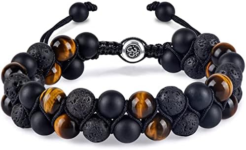 Mens Beaded Bracelets - Triple Protection Bracelet - 8mm Tiger Eye Bracelet - Mens Tiger Eye Bead Bracelet for Good Luck Prosperity and Protection