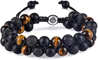 Mens Beaded Bracelets - Triple Protection Bracelet - 8mm Tiger Eye Bracelet - Mens Tiger Eye Bead Bracelet for Good Luck Prosperity and Protection