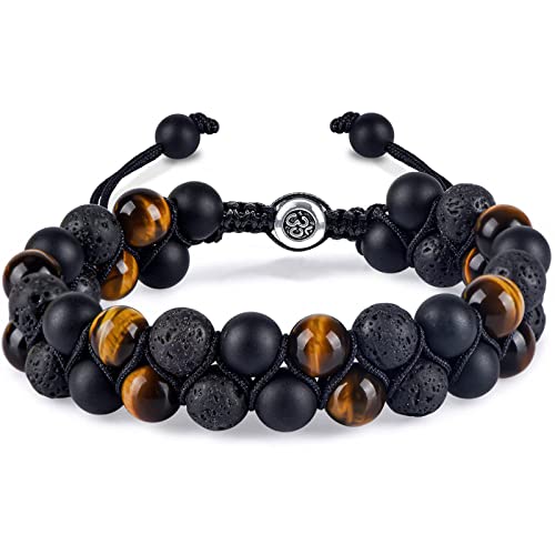 GoPaw Bracelet Triple Protection - 8mm Bracelet Homme Pierre Naturelle - Bracelet Oeil de Tigre Homme - Bracelet Pierre Naturelle Bracelet Perles Idéal pour un ami, un mari, un père Cover