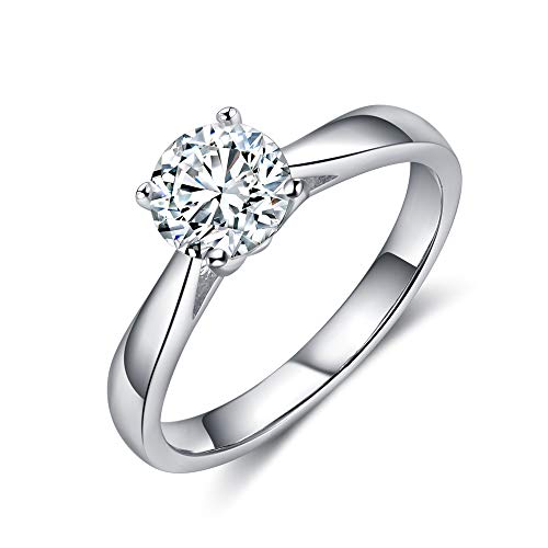 lorajewel Classic 4-Prong Moissanite Ring Engagement Solitaire Round Ring Promise Bridal Wedding Ring for Women Girlfriend (6.5)