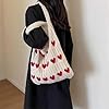 Lunyloer Gestrickte UmhäNgetasche, 38×35cm Gestrickte Tasche, HäKeltasche Tote Bag, HerzföRmige Strandtasche Schultertasche Gewebte Tasche Crochet Bag für Teenager Und MäDchen HerzföRmige Mode #4