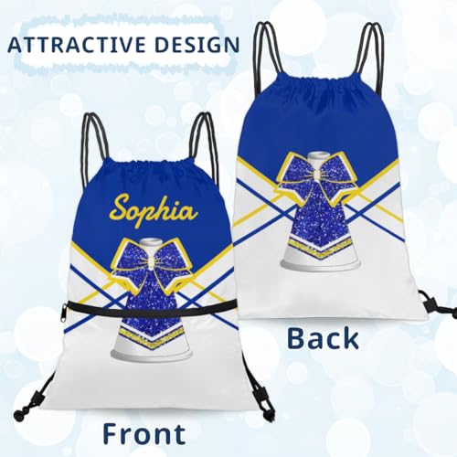 Personalized Cheer Drawstring Backpack Customized Sport Grip Bag,Lightweight Drawstring Bag for Girls,Custom Name Cheerleader Gift Yellow Blue Cheerleading4