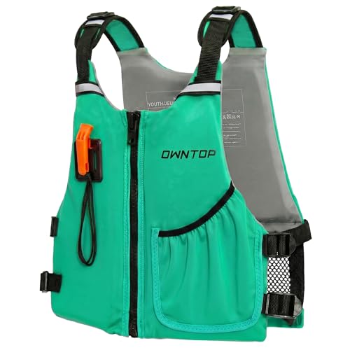 Owntop Junior Swim Vest for Kids 30-50kg Buoyancy Aid with Whistle Breathable Mesh Back & Pocket Adjustable Neoprene Float Jacket for Kayaking & Swimming Boys & Girls 6-13 YearsGreenM
