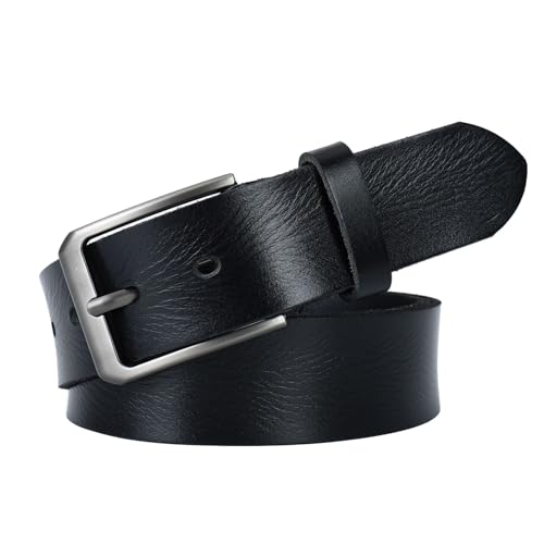 CALIYO Gürtel Herren, Ledergürtel Herren aus Rindsleder Belt Men Metall Retro Jeansgürtel, 3.8cm Breit Länge kürzbar Herrengürtel