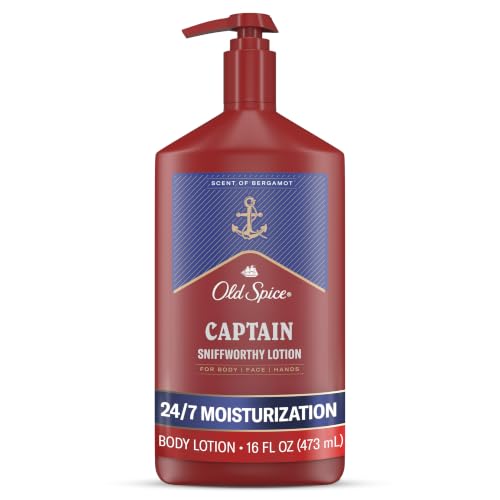 Old Spice Hand, Face &amp; Body Lotion for Men, 24/7 Lightweight Moisturization with Amazing Scent, Instant Absorption, For All Skin Types, Captain with Bergamot Scent, 16 oz