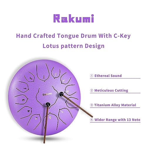 Steel Tongue Drum-13 Note 12 Inch Percussion Instrument Lotus Hand Pan Drum C key with Drum Mallets Carry Bag…