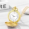 JewelryWe Women Gold Pocket Watch: Elegant Quartz Analog Green Rhinestone Flower Case Arabic Numerals Scale Girls Luxury Vintage Hunter Watches Gift with Sweater Chain Necklace #2