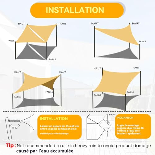 Voile d'ombrage imperméable de haute qualité 3.6m toile résistante intempéries - 5