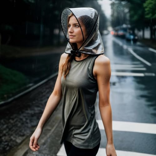 Larrel 6 Stück Regenhaube mit Sonnenschirm, Transparent Wasserdicht Regenschal Damen Kopf Regenhaube mit Sonnenschutz Wiederverwendbar Schützt Frisur Kunststoff Regenhut für Damen Regenbekleidung