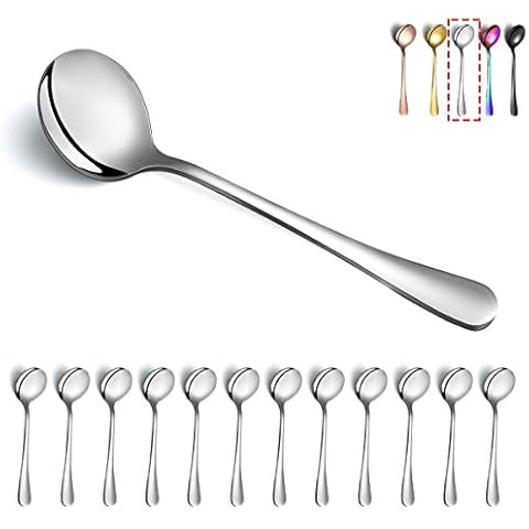 Soup Spoons, Kyraton 12 Pieces 19 cm Stainless Steel Round Spoons Cover