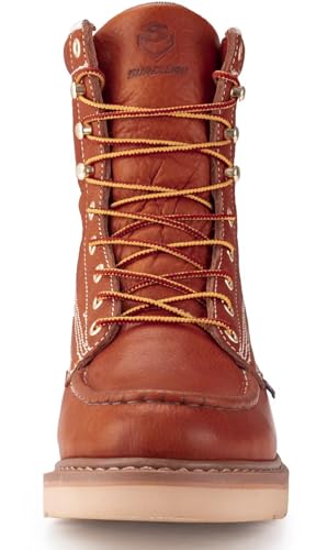Image of SUREWAY 8in Waterproof Moc Toe Work Boots for Men Soft Toe,Premium Full Grain Leather,Safety Wedge Work Boots /Shoes,Comfort Insole,Oil /Slip Resistant,Industrial Construction Boots LT BROWN