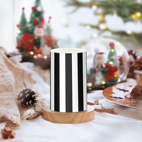 Image of Lights Flameless Candles White and Black Stripe Pillar Candles Set of 2 Battery Operated Remote Control Warm Lights Home Decor