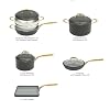 Frok 10 Piece Pots and Pans 4MM Thick Quick Heat Aluminum Cookware Set w/Premium PFA Free Ceramic Nonstick Interior Heat Resistant Exterior - Induction - Black & Gold #2