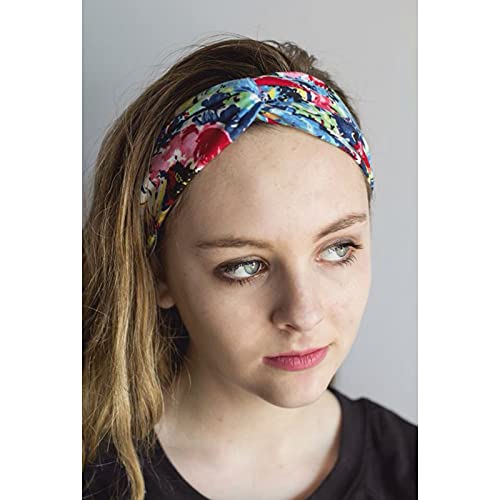 Image of DRESHOW 6 Pack Boho Cotton Non-Slip Headbands for Women Girls Yoga Workout Running Knotted Turban Floral Elastic Head Wrap