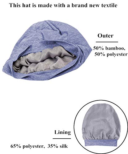 Slap Night Cap Sleep Hat Beanie - Navy Blue Women Organic Bamboo Satin Silk Lined Bonnet Summer Scarf Hair Cover for Lady Lightweight Light Thin Jersey Chemo, Gifts for Women