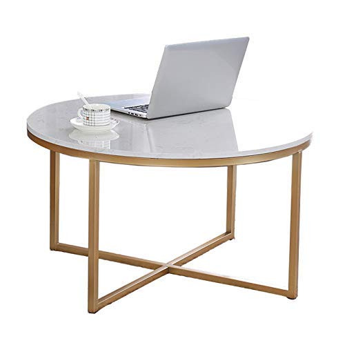 Table basse ronde en marbre blanc pour petit salon et balcon moderne