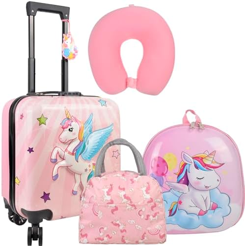 Unicorn Kids Luggage Suitcase Set - 5 Piece Upright Kids Carry on...