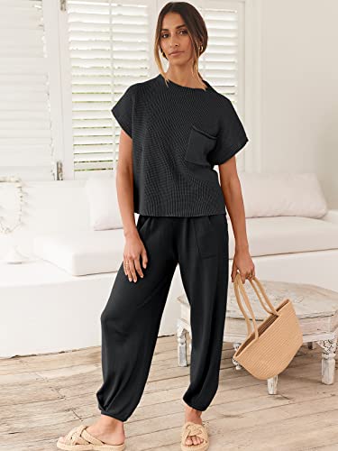 Image of ANRABESS Women's Two Piece Outfits Sweater Sets Knit Pullover Tops and High Waisted Pants Tracksuit Lounge Sets
