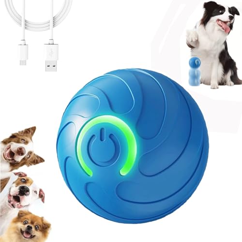 Bola Interactiva para Perros, Juguete Inteligente para Perros, Juguete Eléctrico Inteligente Automóvil con Luz LED, Giratoria de 360 Grados para Cachorros, Pequeños, Medianos Perros, Azul