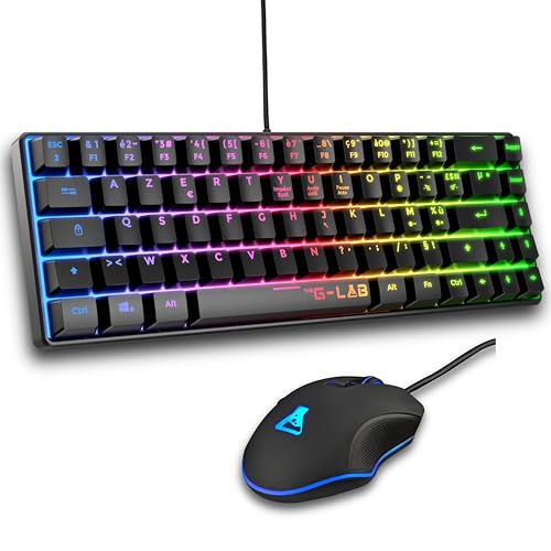 Clavier Gamer 60% Filaire AZERTY FR Combo Hydrogen Souris Gaming 7200 DPI Noir PC PS4 PS5